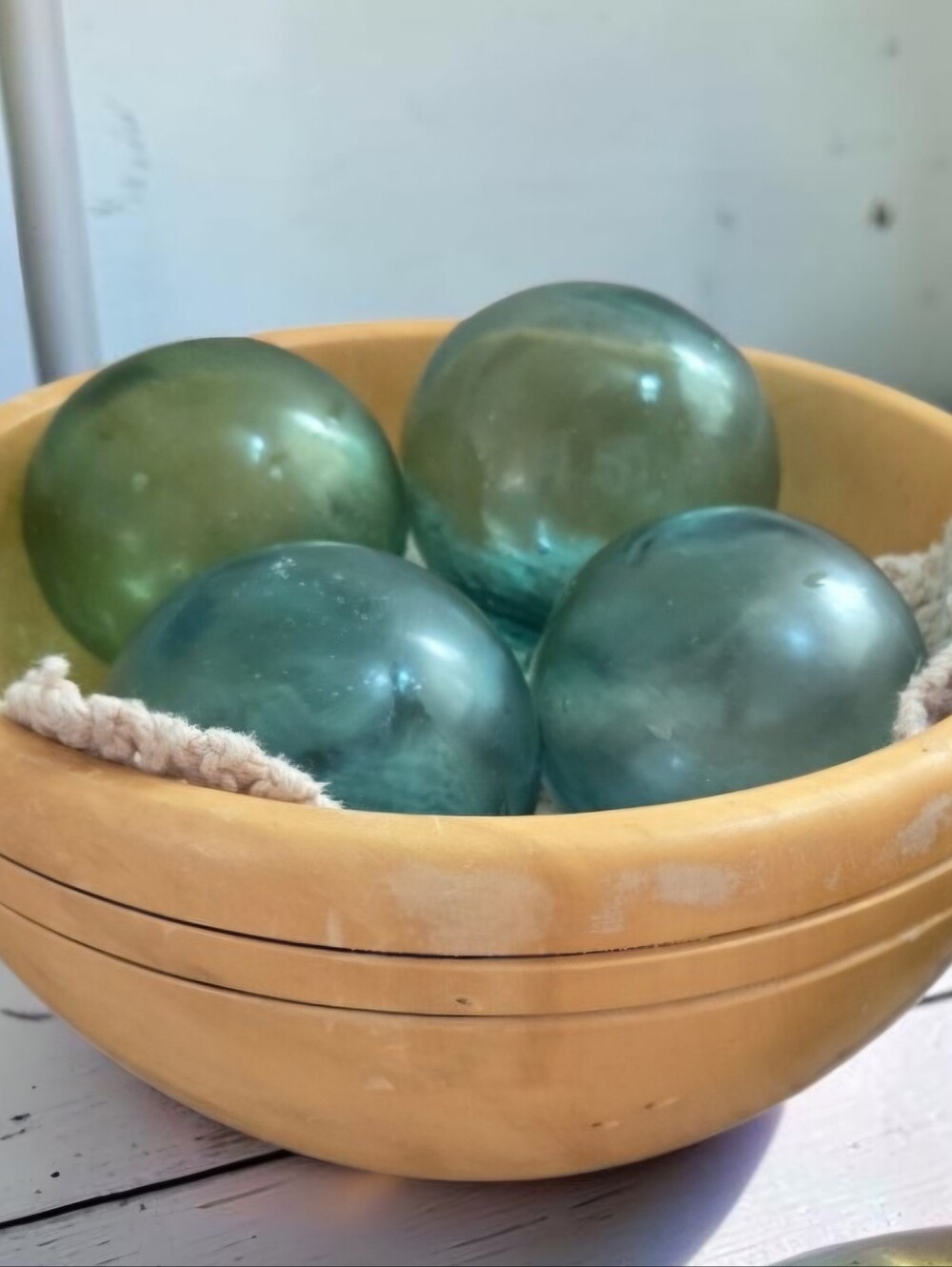 FOUR Japanese Glass Fishing Floats 3" Aqua Green, Coastal Beach House Decor - Picture 8 of 8